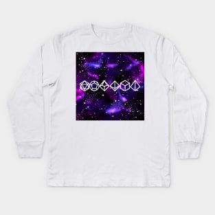 DnD Polyhedral Dice Galaxy - Amethyst Nebula Kids Long Sleeve T-Shirt